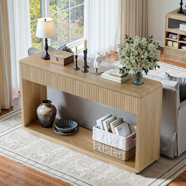 59" Fluted Console Table with Drawers & Storage