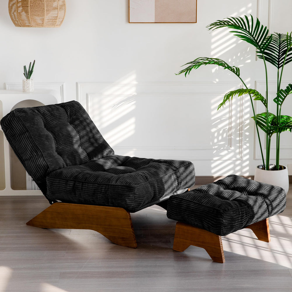 Tufted Accent Chair with Ottoman & Adjustable Backrest