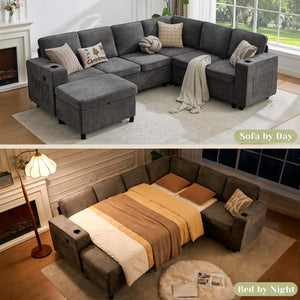 107" U-Shaped Sectional Sleeper Sofa with Pull-Out Bed