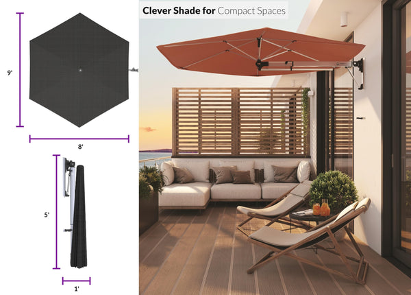 9FT Hexagon Wall Mount Patio Umbrella with Gas-Assisted Opening