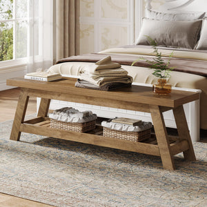 55" Wood Entryway Bench with Shoe Storage