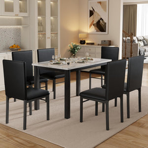 5-Piece Faux Marble Dining Table Set with 4 Upholstered Chairs