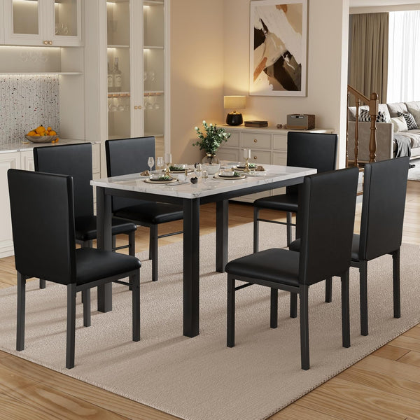 5-Piece Faux Marble Dining Table Set with 4 Upholstered Chairs