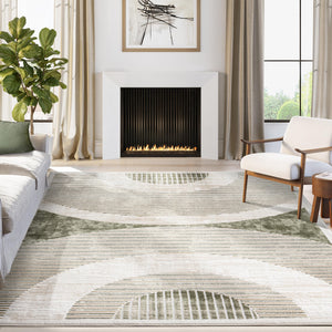 Mid-Century Green Arch Washable Area Rug