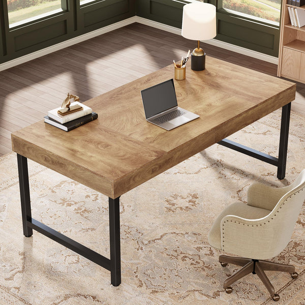55" Industrial Executive Desk with Metal Legs