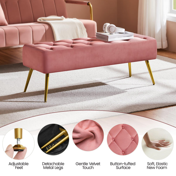 Upholstered Ottoman Bench with Metal Legs