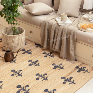 Cotton Jute Kilim Area Rug 4x6 – Floral Turkish Handmade Carpet