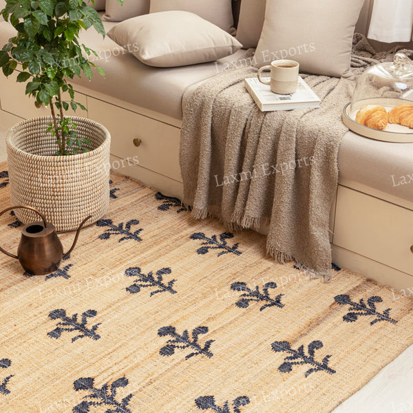 Cotton Jute Kilim Area Rug 4x6 – Floral Turkish Handmade Carpet