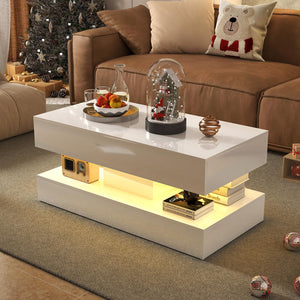 Modern High Gloss LED Coffee Table with Storage & Sliding Drawers