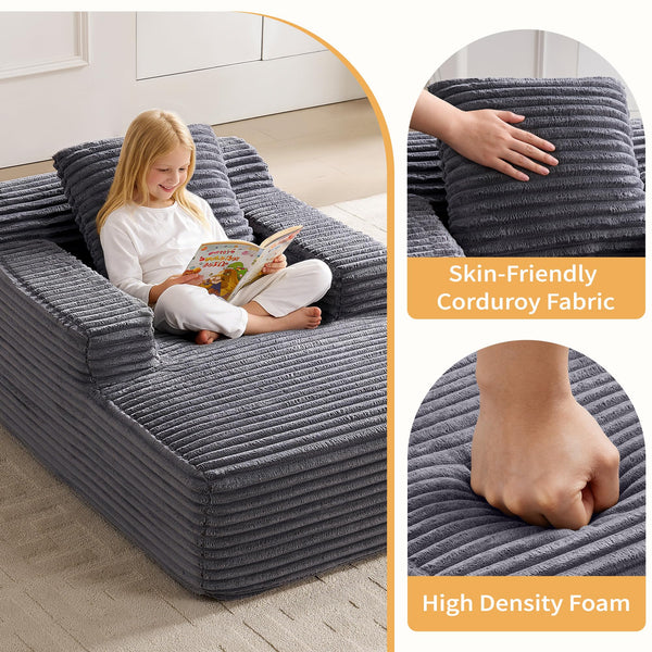 Corduroy Chaise Lounge Chair Indoor – Boneless Cloud Sofa with Wide Armrest