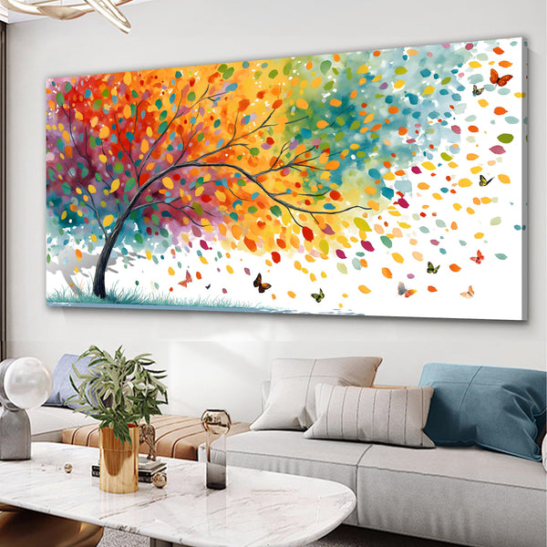 Tree of Life Canvas Wall Art – Colorful Butterfly Landscape, Multiple Sizes