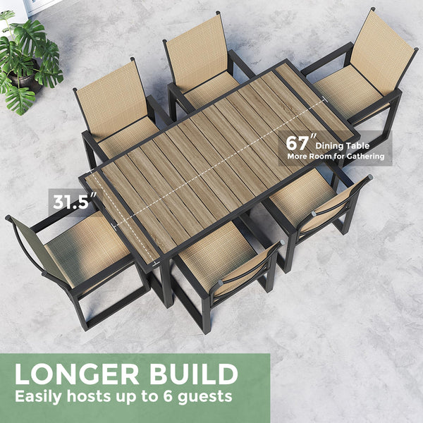 7-Piece Outdoor Patio Dining Set with Rectangle Table & 6 Textilene Chairs