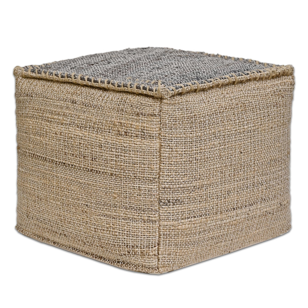 Handmade Jute Cotton Pouf Ottoman 18x18x14