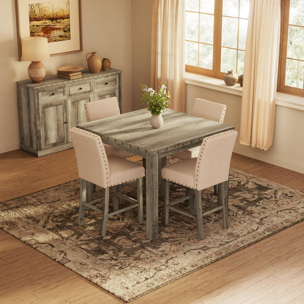 Counter Height Dining Table Set with Bar Stools – Farmhouse Square Kitchen Pub Table & Chairs