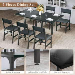 7-Piece Extendable Dining Table Set with 6 Upholstered Chairs