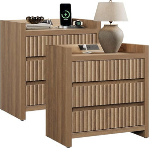 3-Drawer Nightstand Set of 2 with Charging Station