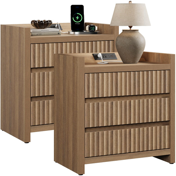 3-Drawer Nightstand Set of 2 with Charging Station