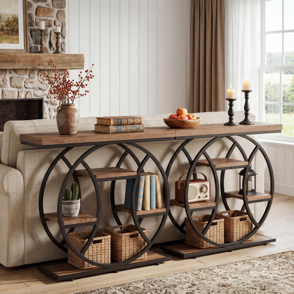 4-Tier Console Table with Circle Metal Frame