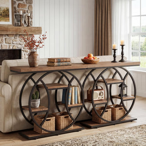 4-Tier Console Table with Circle Metal Frame
