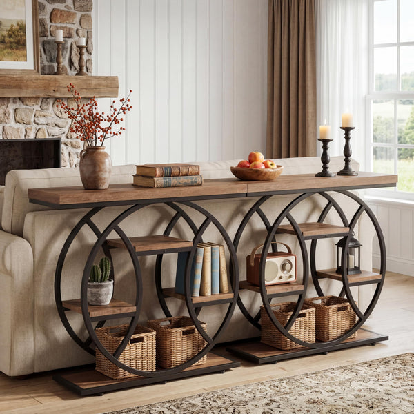 4-Tier Console Table with Circle Metal Frame