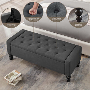 50-Inch Upholstered Storage Ottoman Bench with Safety Hinge – 660 lb Capacity