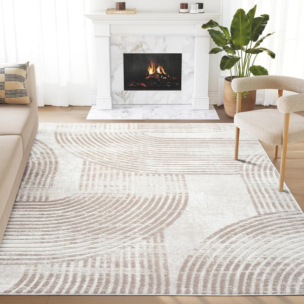 Cream Area Rug – Mid-Century Modern, Power-Loomed, Multiple Sizes