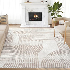 Cream Area Rug – Mid-Century Modern Arch Pattern