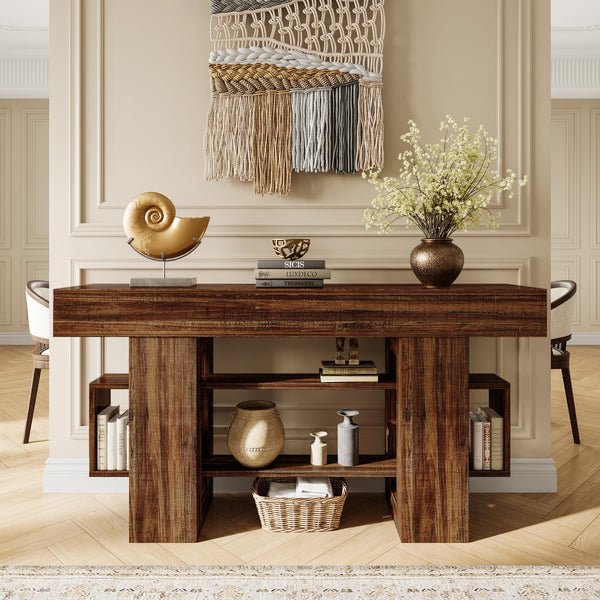 63-Inch Farmhouse Console Table with Storage