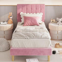 Twin Velvet Upholstered Platform Bed Frame with Headboard
