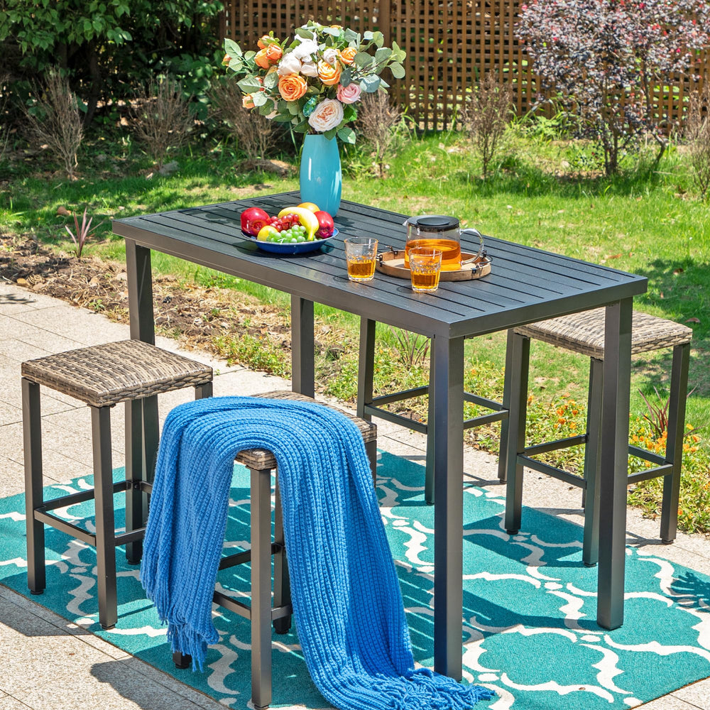 Outdoor Bar Table – Metal Counter Height with Wood Grain Top