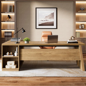 78" L Shaped Desk with Drawers, File Cabinet & Shelves