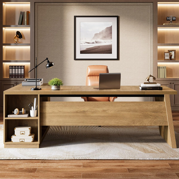 78" L Shaped Desk with Drawers, File Cabinet & Shelves