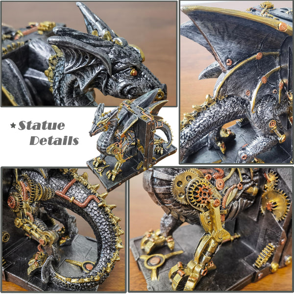 Steampunk Dragon Bookends – Metallic Resin, Set of 2