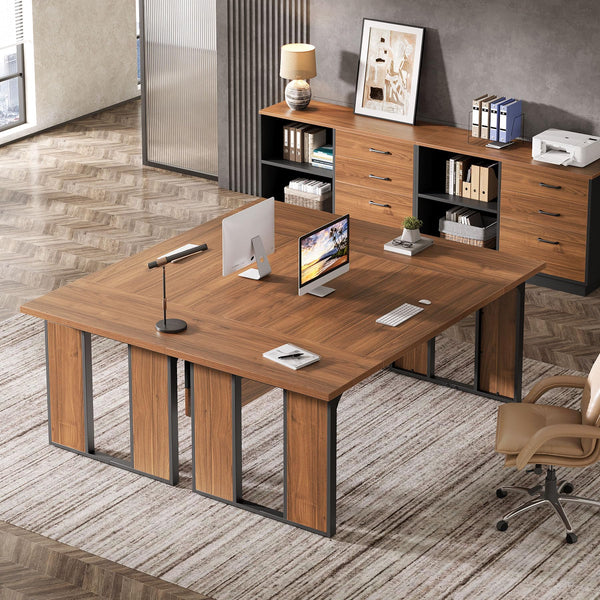 L-Shaped Executive Desk with File Cabinet and Storage Shelves