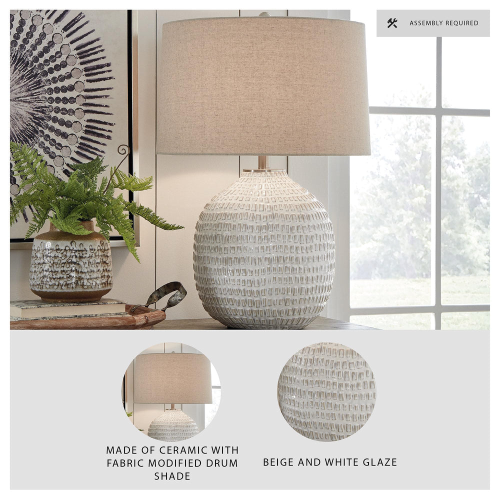 Round Textured Ceramic Table Lamp – Beige