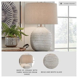 Round Textured Ceramic Table Lamp – Beige