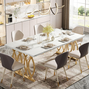 63" Rectangular Dining Table for 4–6 | Faux Marble Top & Gold Metal Legs
