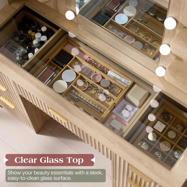 47" Fluted Makeup Vanity Desk with Mirror & LED Lights