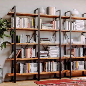 Industrial Double Wide 5-Tier Bookshelf – Wood & Metal