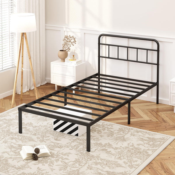 Metal Platform Bed Frame with Headboard & Under-Bed Storage
