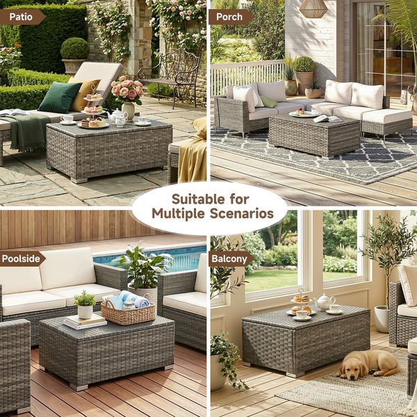 Outdoor Rattan Coffee Table with Storage