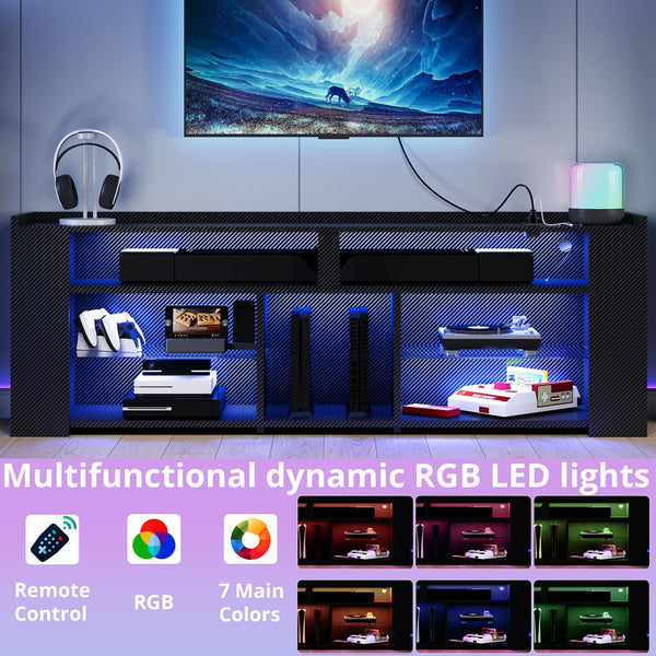70.9" LED TV Stand with Power Outlet & Storage