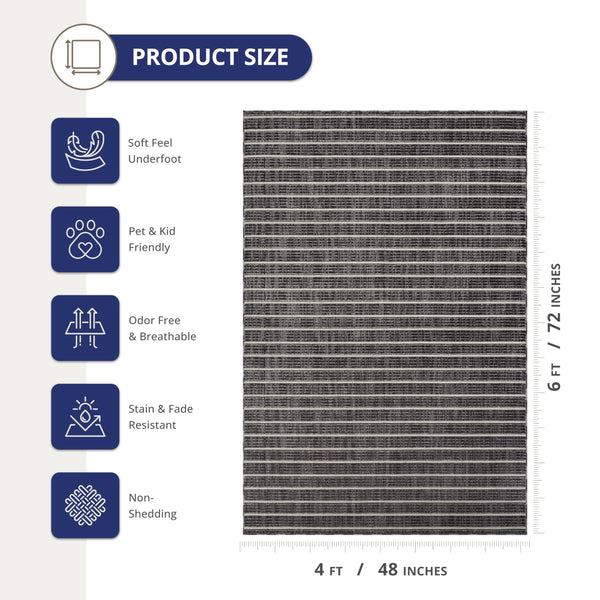 Striped Area Rug – Grey & Black