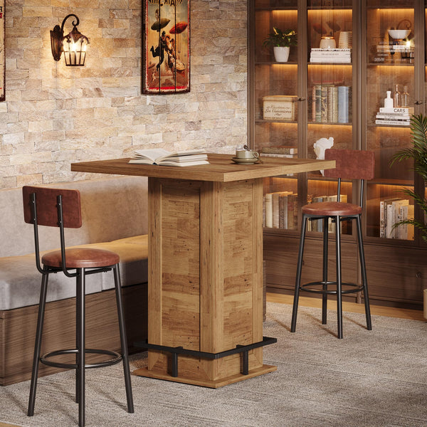 Square Bar Table with Metal Footrest, 39.4"H