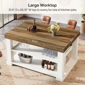 55-Inch Kitchen Island with Seating and Storage