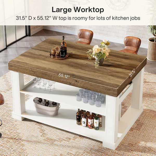55-Inch Kitchen Island with Seating and Storage