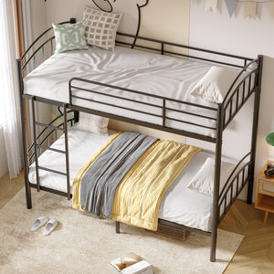 Twin Over Twin Bunk Bed Frame with Ladder & Guardrails