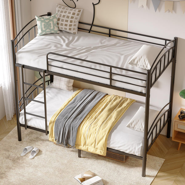 Twin Over Twin Bunk Bed Frame with Ladder & Guardrails