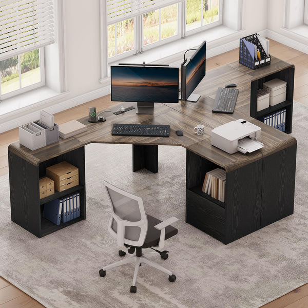 59-Inch L-Shaped Desk with Power Outlets & File Drawer
