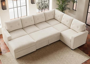 U-Shaped Sectional Sleeper Sofa with Storage Ottoman